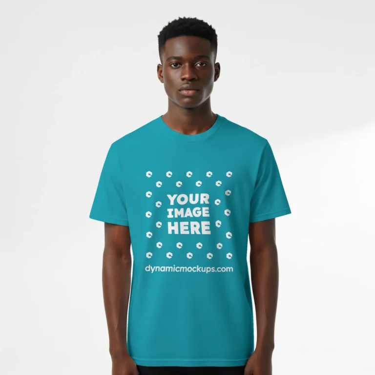 Boy Wearing Teal T-shirt Mockup Front View Template