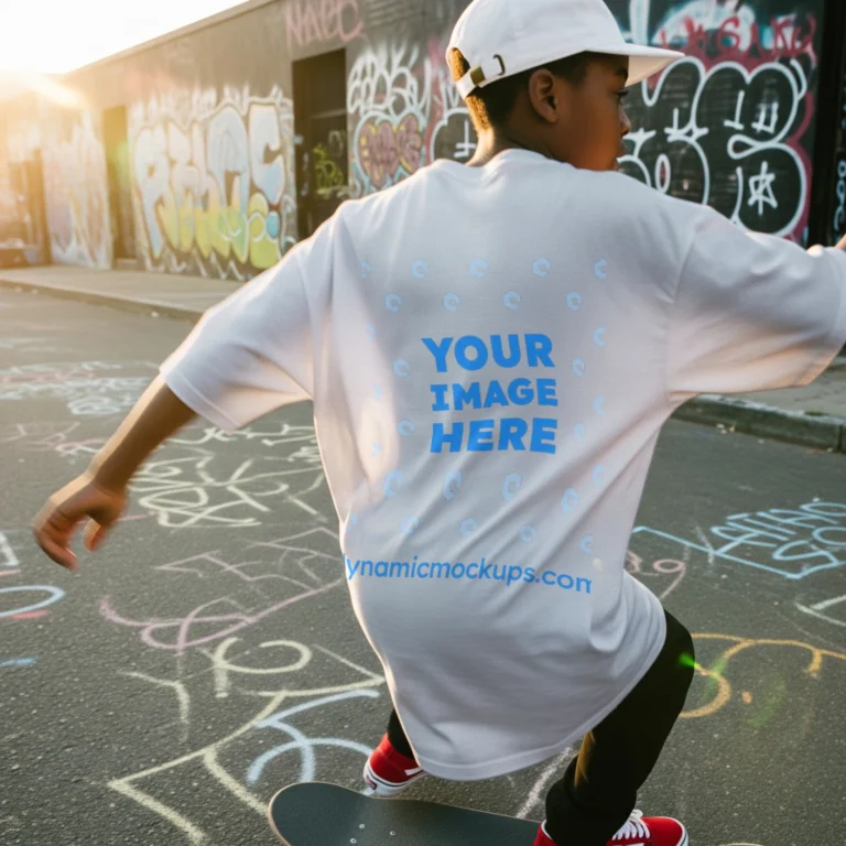 Boy Wearing White T-shirt Mockup Back View Template