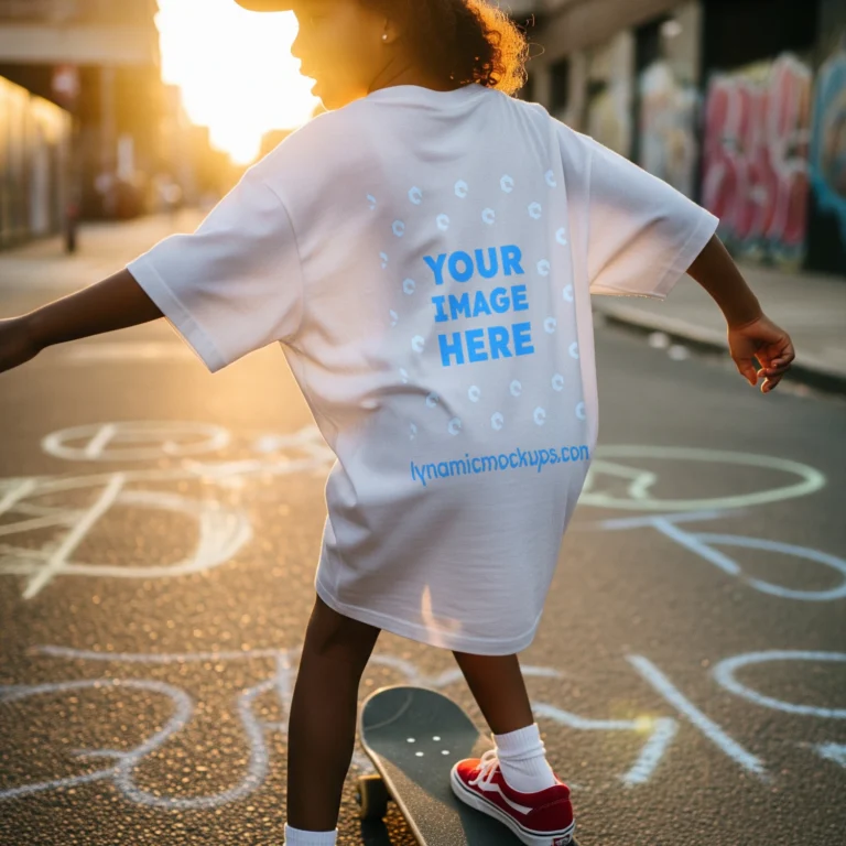 Boy Wearing White T-shirt Mockup Back View Template