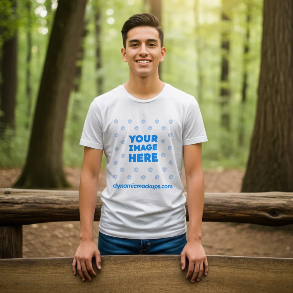 Boy Wearing White Gildan 5000 T-shirt Mockup  Template