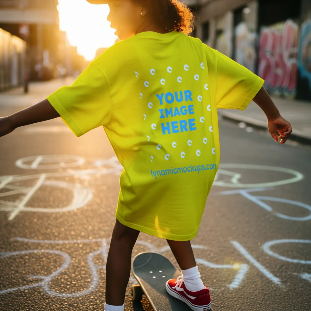 Boy Wearing Yellow T-shirt Mockup Back View Template