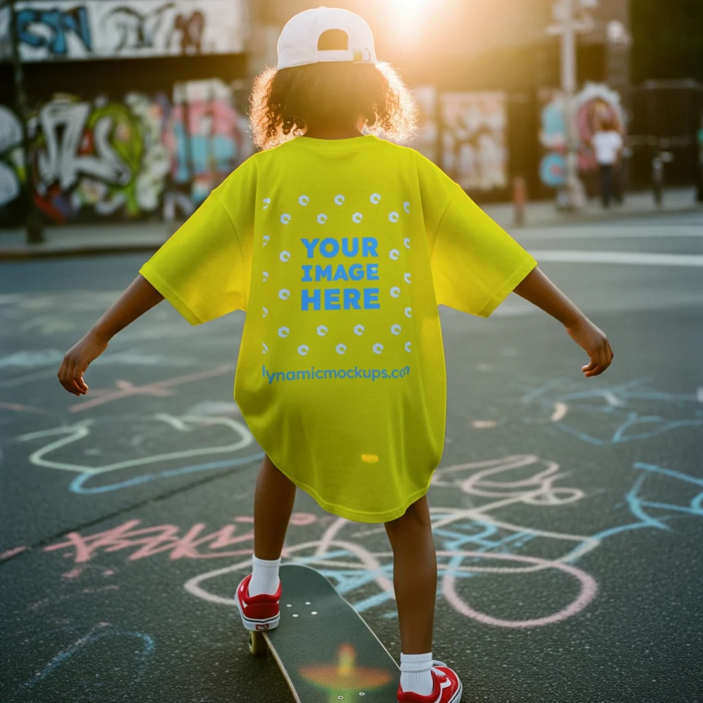 Boy Wearing Yellow T-shirt Mockup Back View Template
