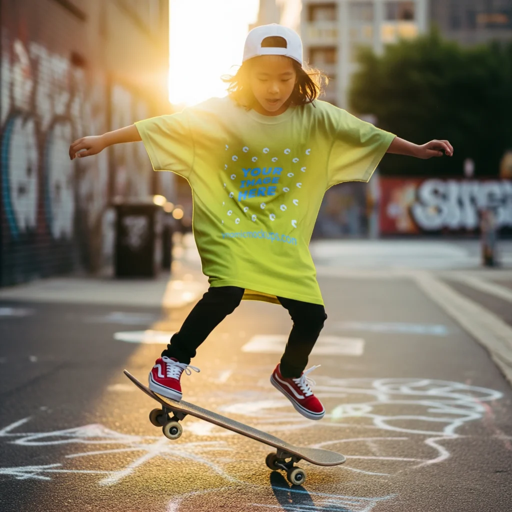 Boy Wearing Yellow T-shirt Mockup Front View Template
