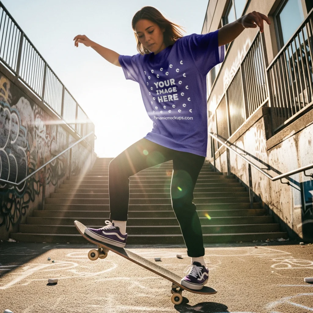 Girl Wearing Blue T-shirt Mockup Front View Template