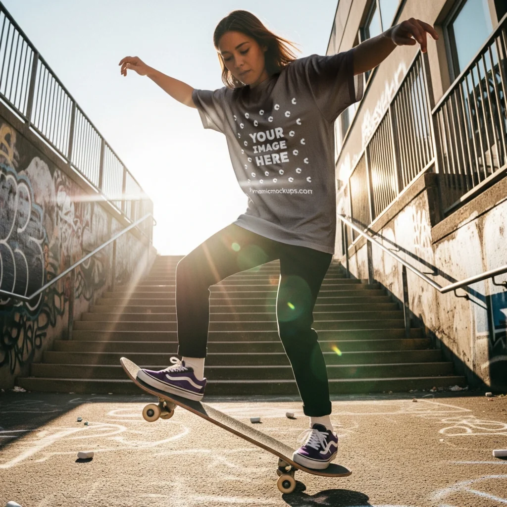 Girl Wearing Dark Gray T-shirt Mockup Front View Template