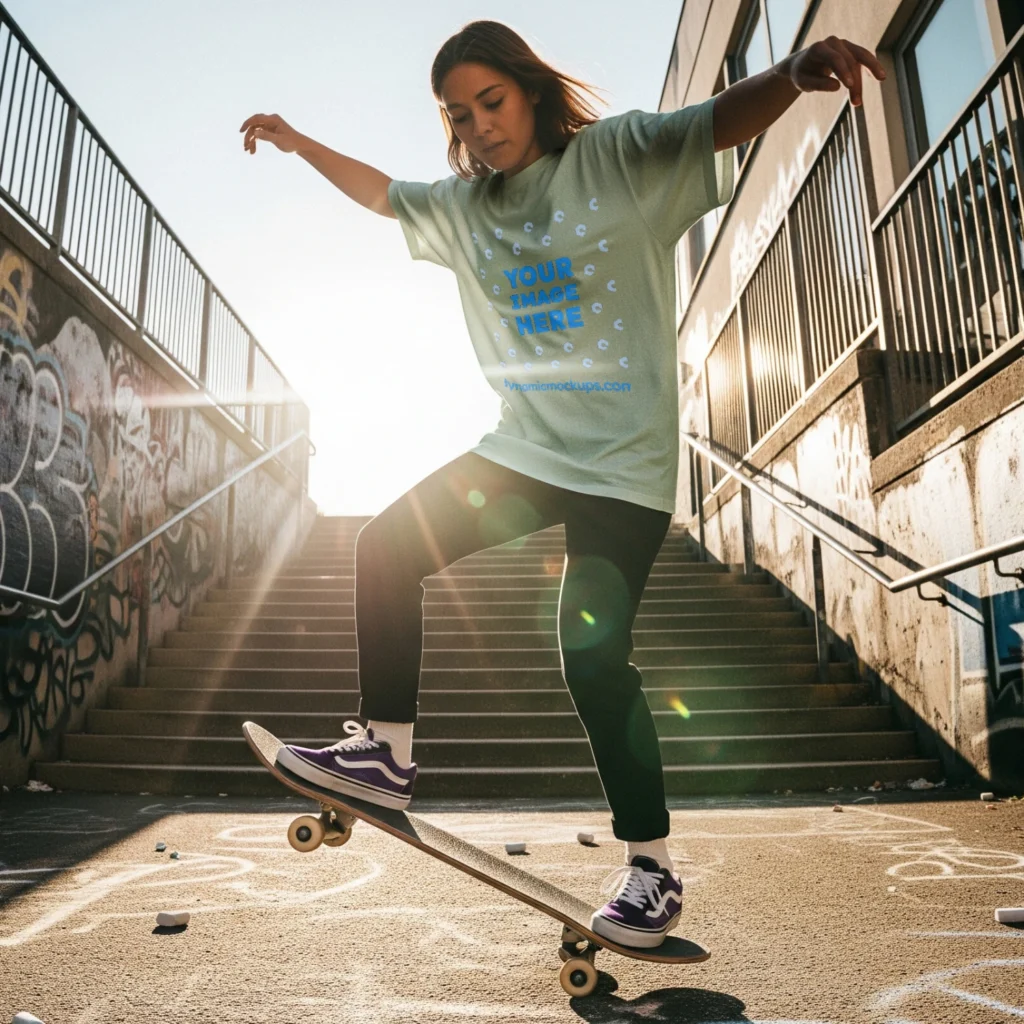 Girl Wearing Mint T-shirt Mockup Front View Template