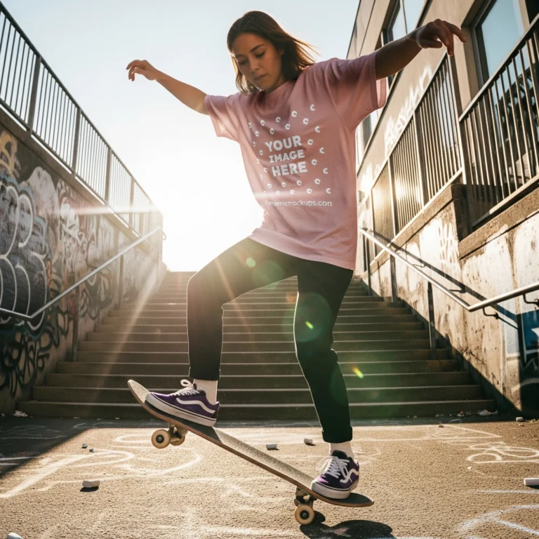 Girl Wearing Pink T-shirt Mockup Front View Template