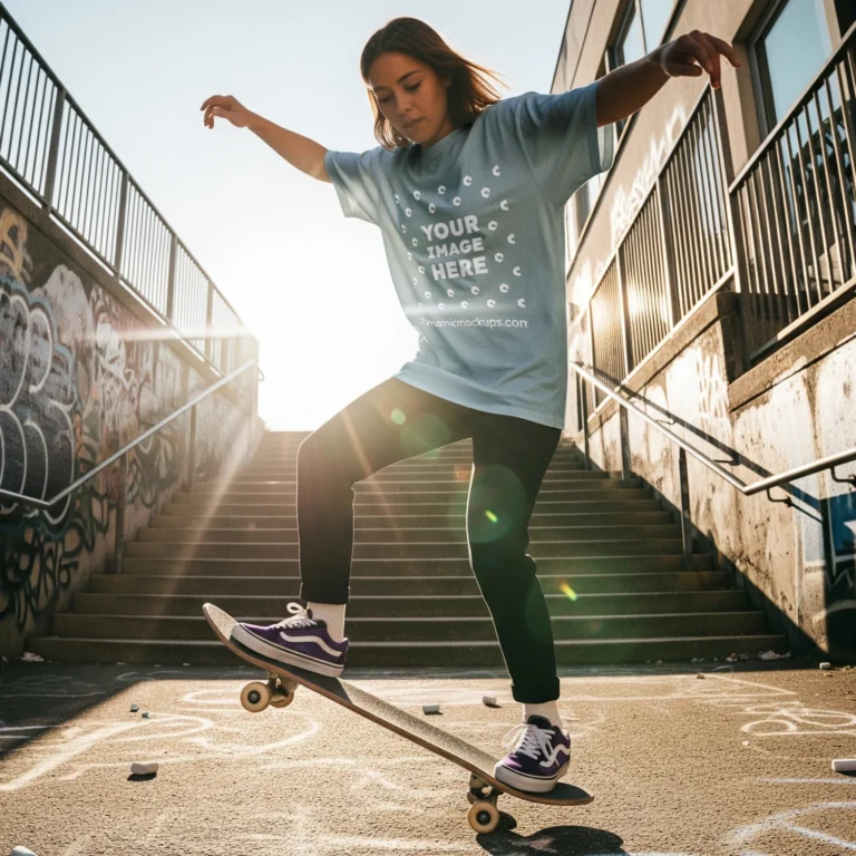 Girl Wearing Sky Blue T-shirt Mockup Front View Template