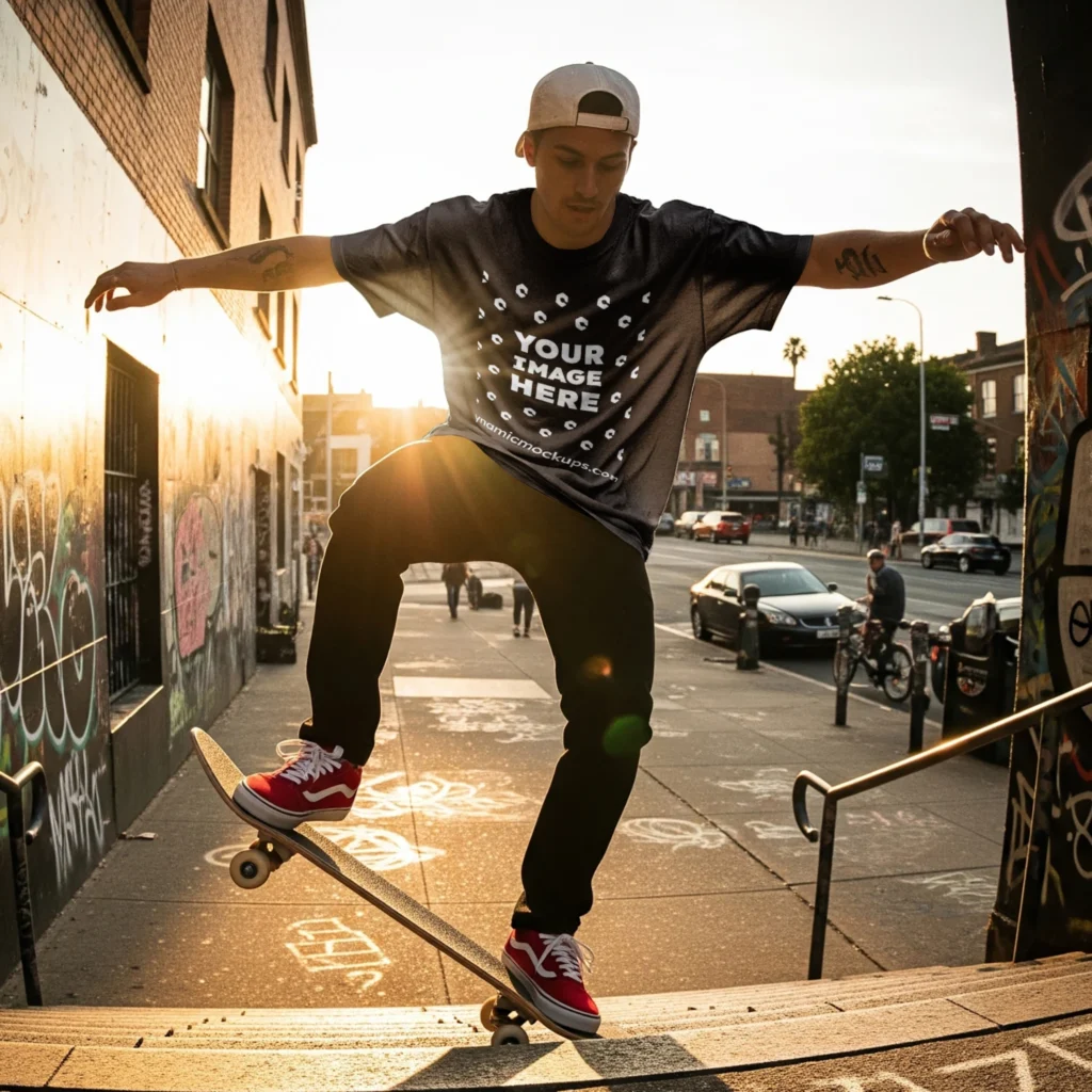 Man Wearing Black T-shirt Mockup Front View Template