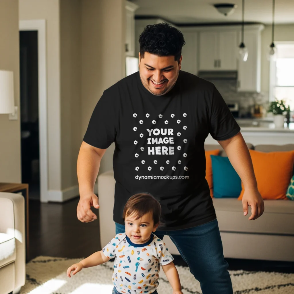 Man Wearing Black T-shirt Mockup Front View Template