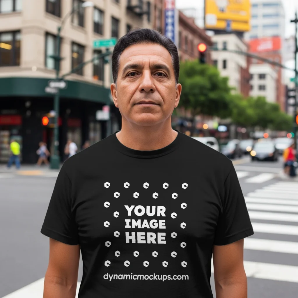 Man Wearing Black T-shirt Mockup Front View Template