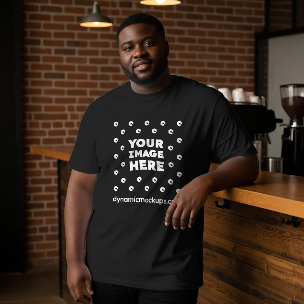 Man Wearing Black T-shirt Mockup Front View Template