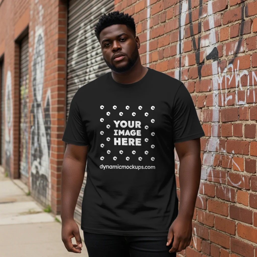 Man Wearing Black T-shirt Mockup Front View Template