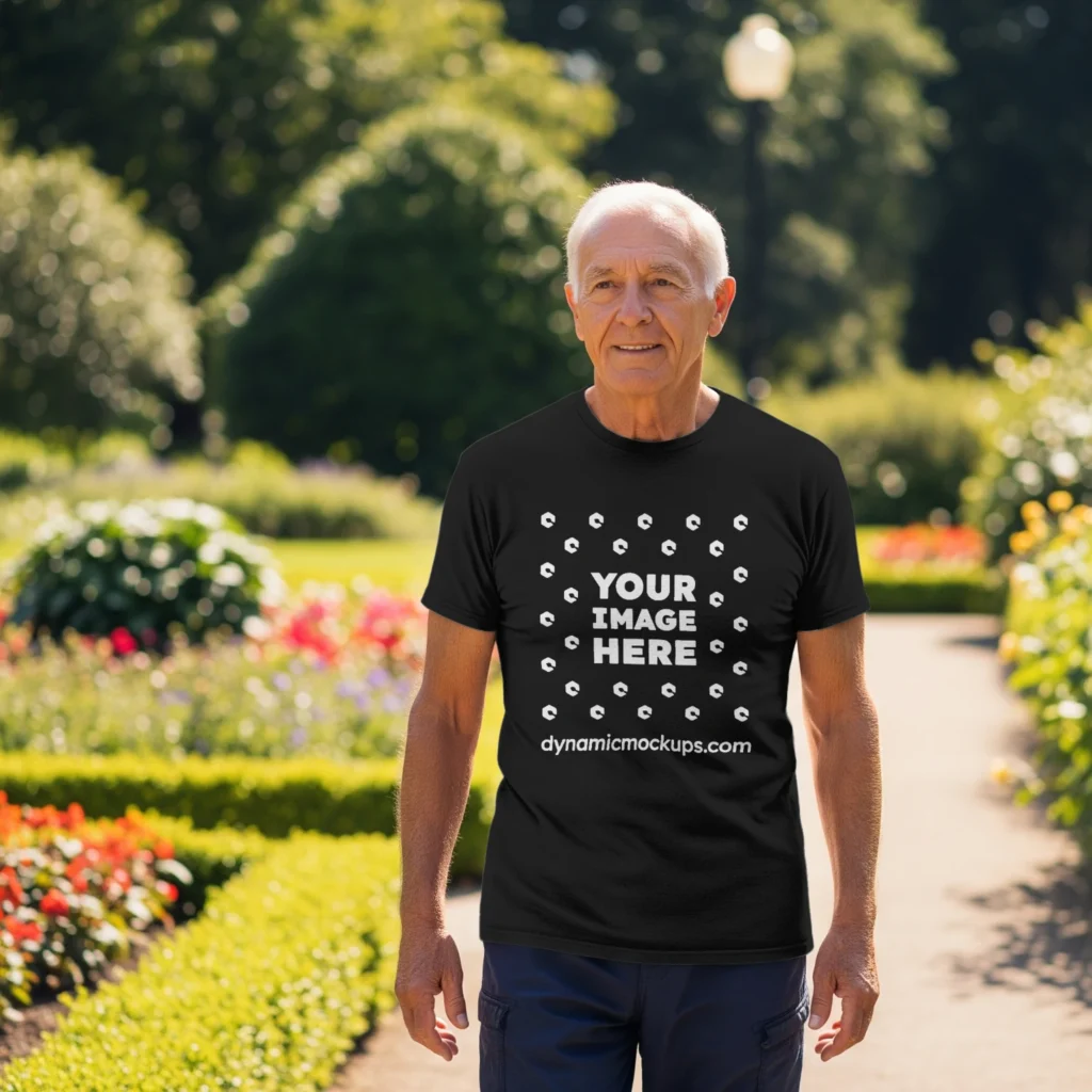 Man Wearing Black T-shirt Mockup Front View Template