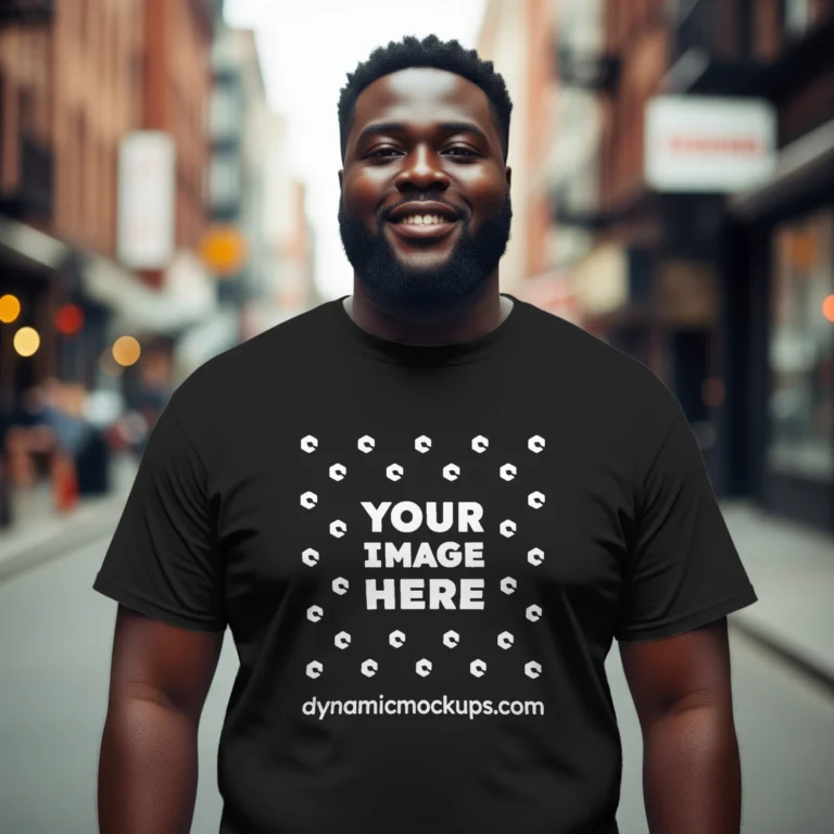 Man Wearing Black T-shirt Mockup Front View Template