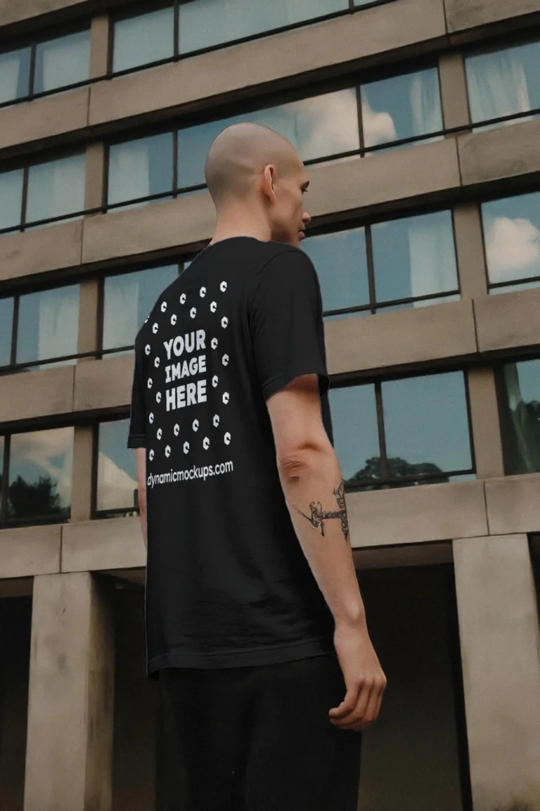 Man Wearing Black T-shirt Mockup Side View Template