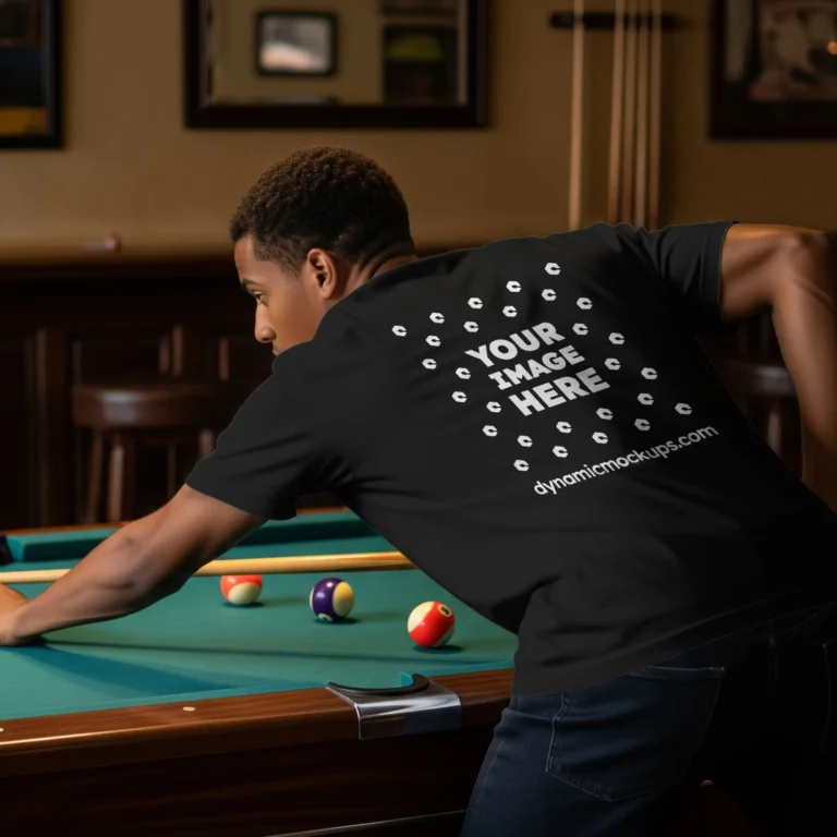 Man Wearing Black T-shirt Mockup Back View Template