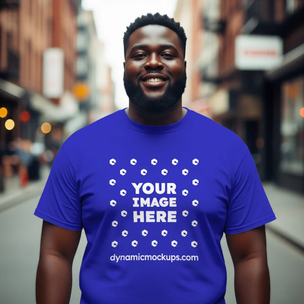 Man Wearing Blue T-shirt Mockup Front View Template
