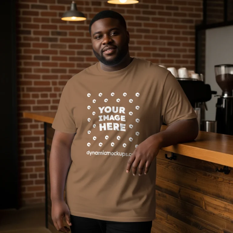 Man Wearing Brown T-shirt Mockup Front View Template