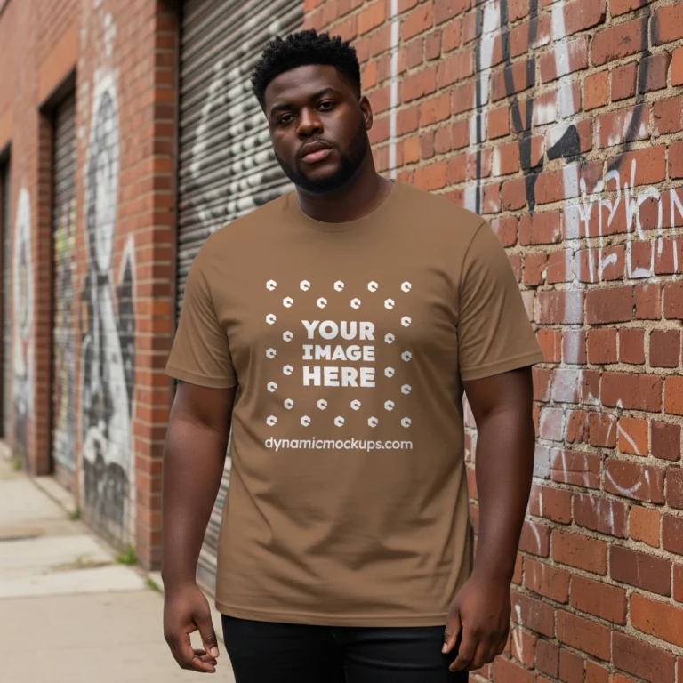 Man Wearing Brown T-shirt Mockup Front View Template