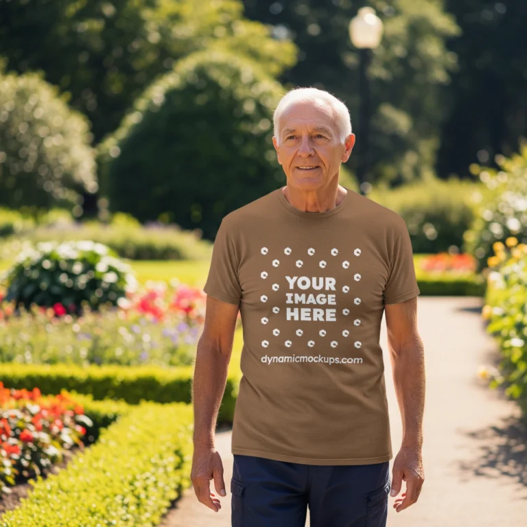 Man Wearing Brown T-shirt Mockup Front View Template