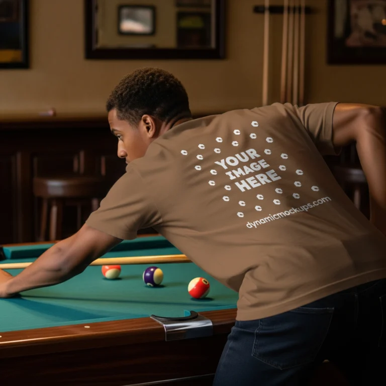 Man Wearing Brown T-shirt Mockup Back View Template