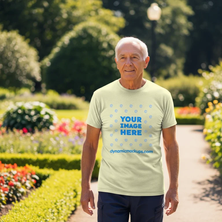 Man Wearing Cream T-shirt Mockup Front View Template