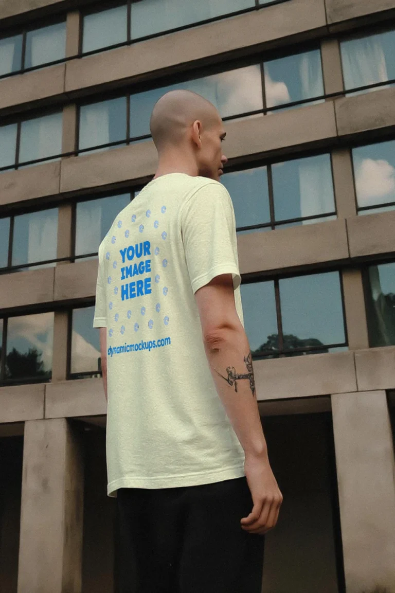 Man Wearing Cream T-shirt Mockup Side View Template
