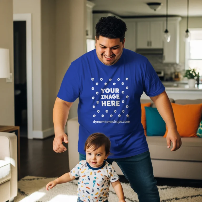 Man Wearing Dark Blue T-shirt Mockup Front View Template