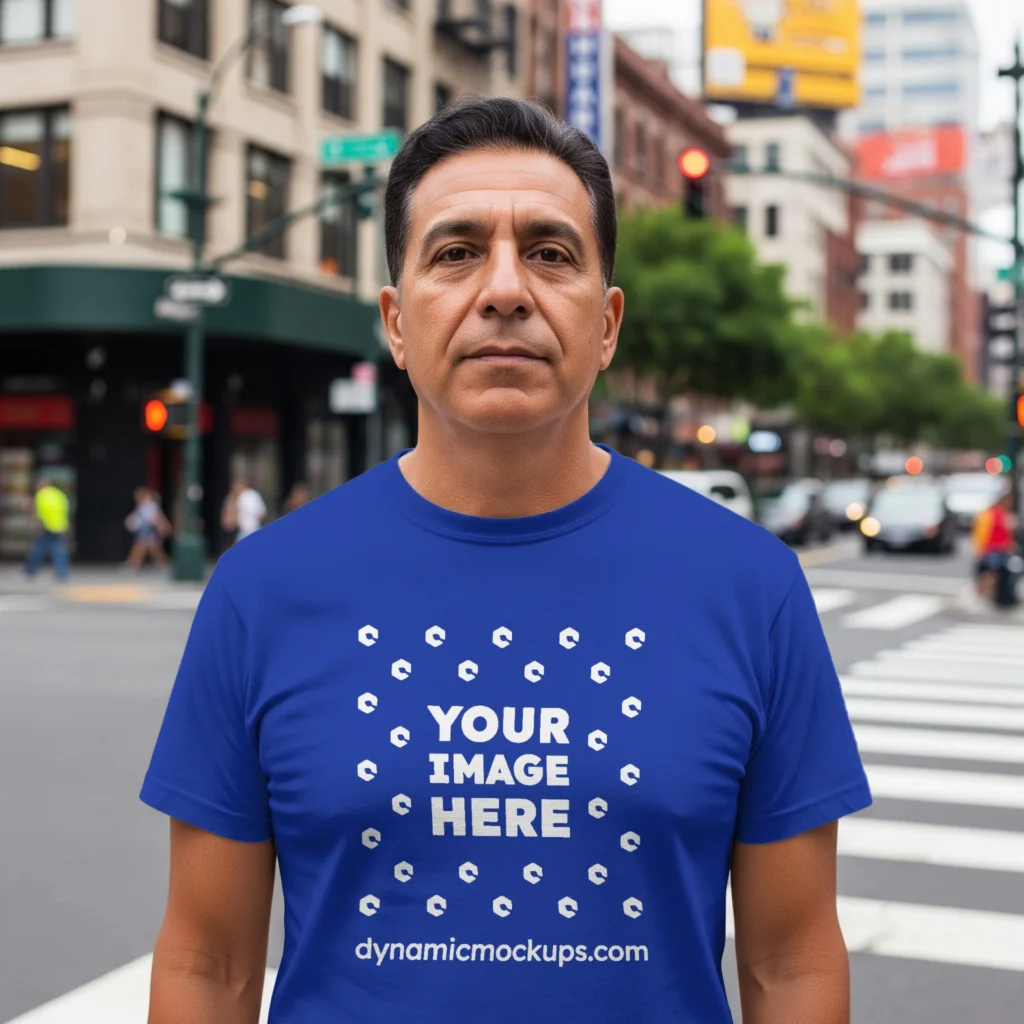 Man Wearing Dark Blue T-shirt Mockup Front View Template