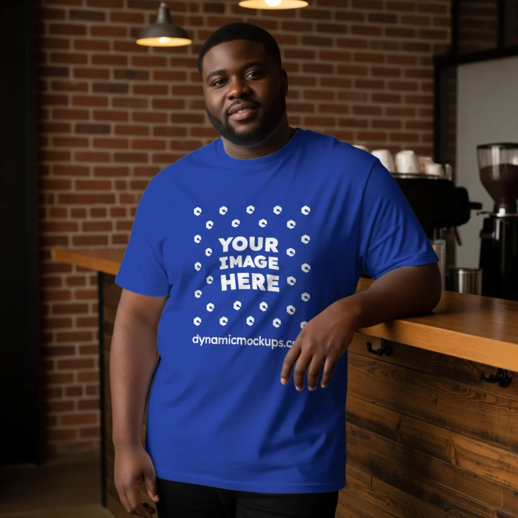 Man Wearing Dark Blue T-shirt Mockup Front View Template