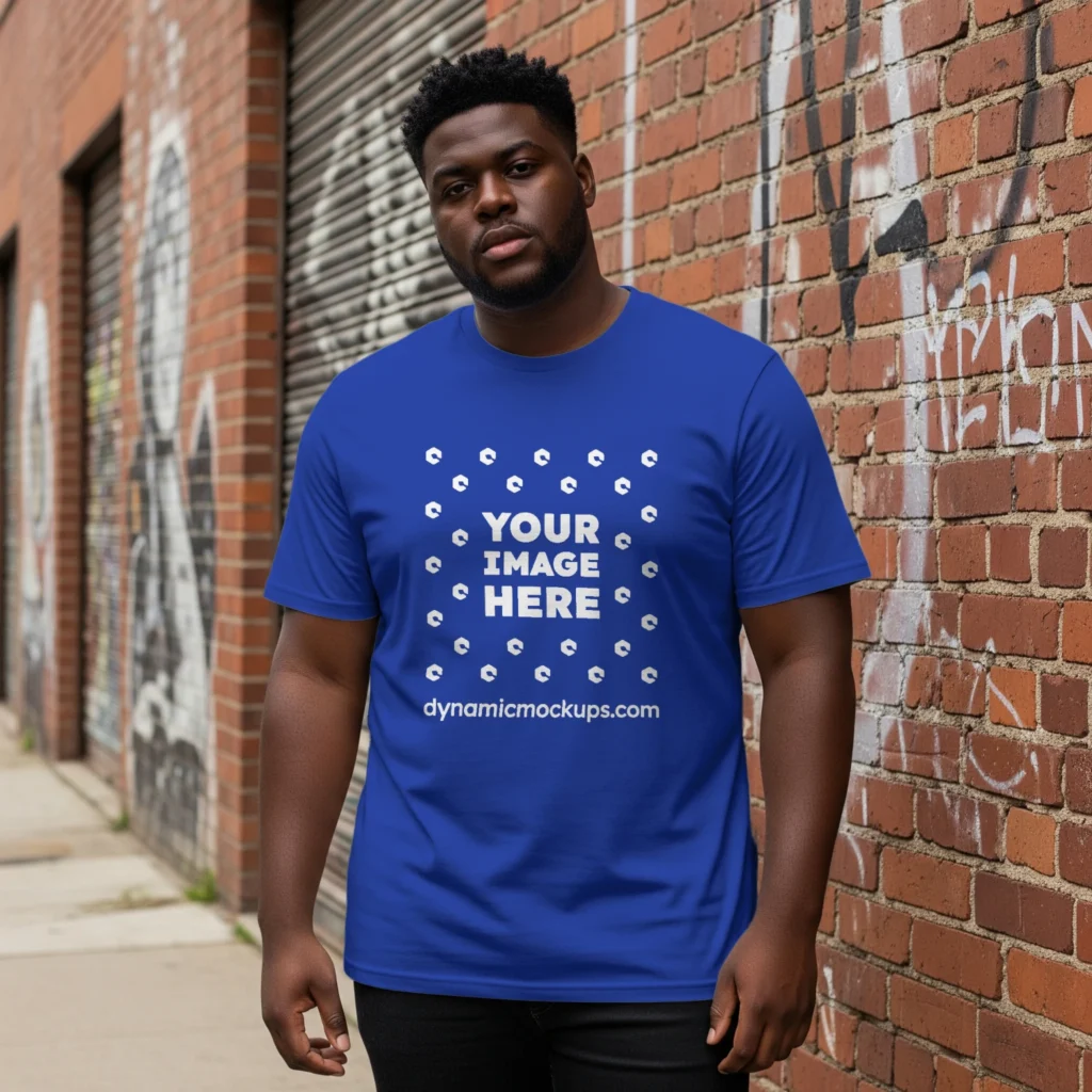 Man Wearing Dark Blue T-shirt Mockup Front View Template