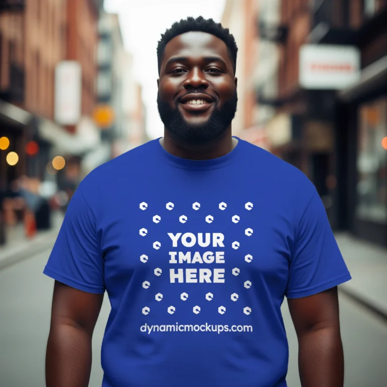 Man Wearing Dark Blue T-shirt Mockup Front View Template