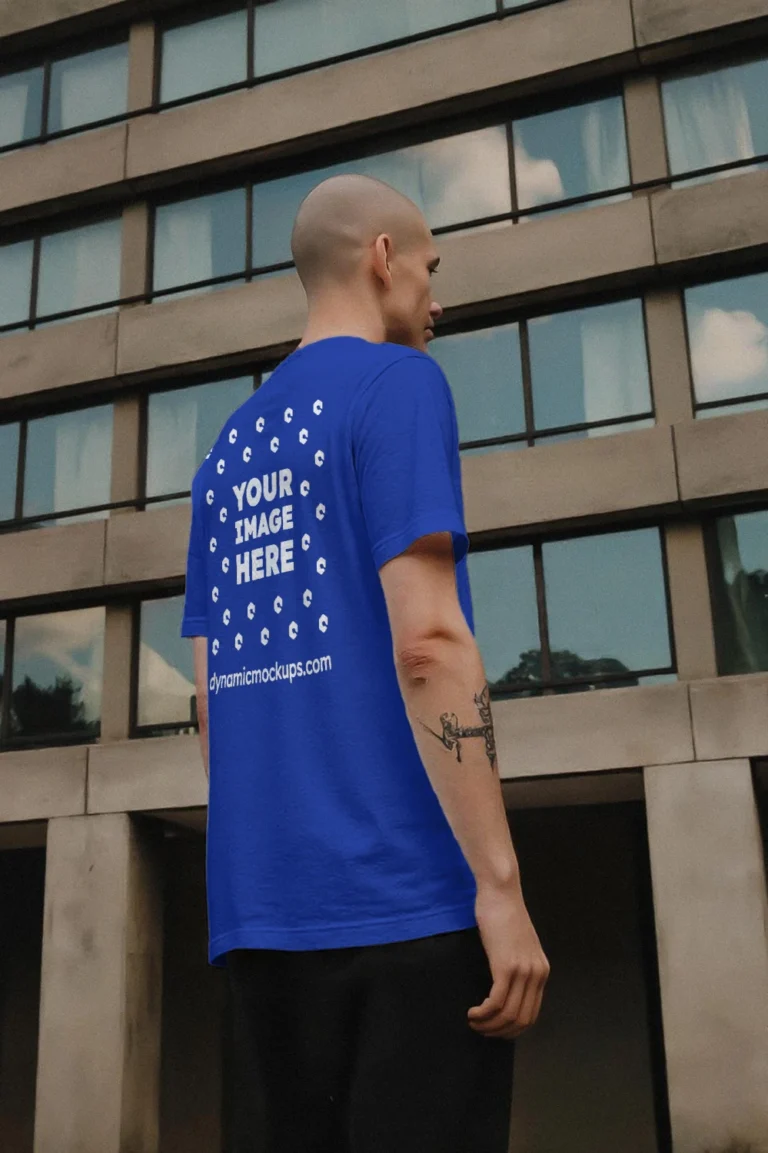 Man Wearing Dark Blue T-shirt Mockup Side View Template