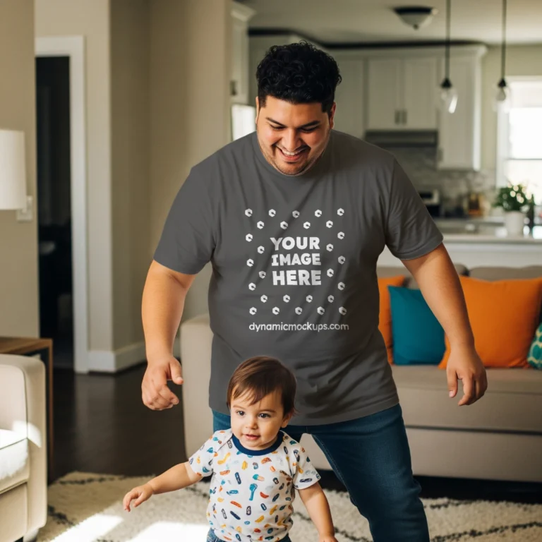 Man Wearing Dark Gray T-shirt Mockup Front View Template
