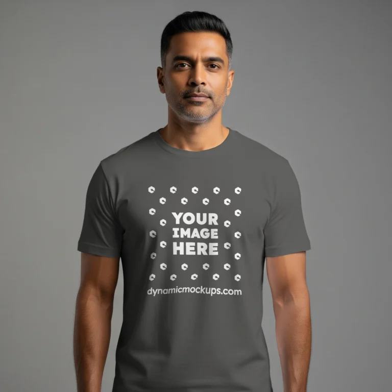 Man Wearing Dark Gray T-shirt Mockup Front View Template