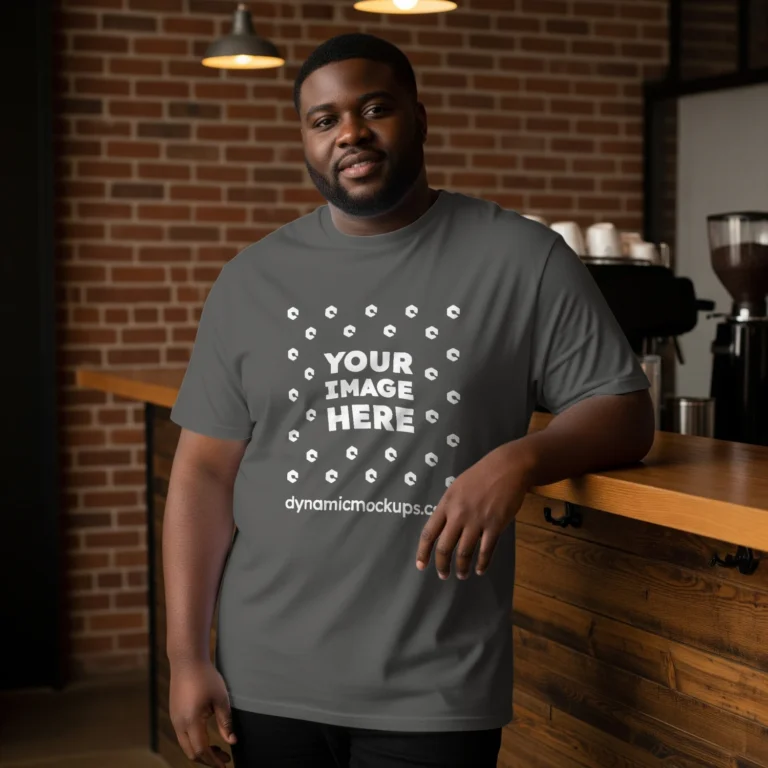 Man Wearing Dark Gray T-shirt Mockup Front View Template