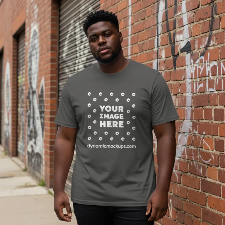Man Wearing Dark Gray T-shirt Mockup Front View Template
