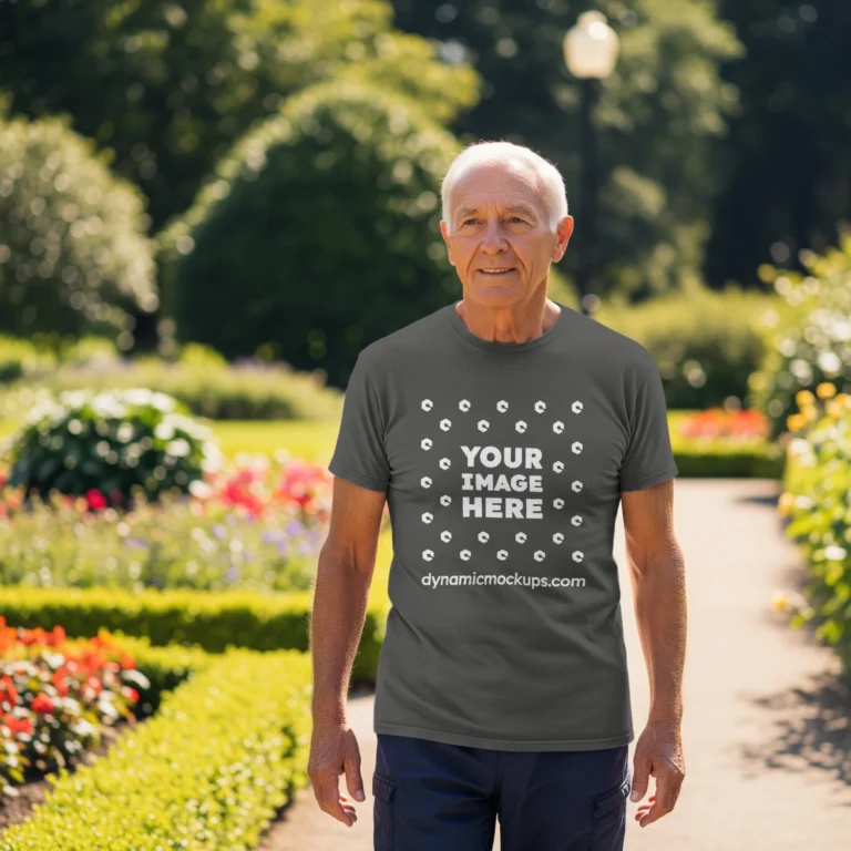 Man Wearing Dark Gray T-shirt Mockup Front View Template