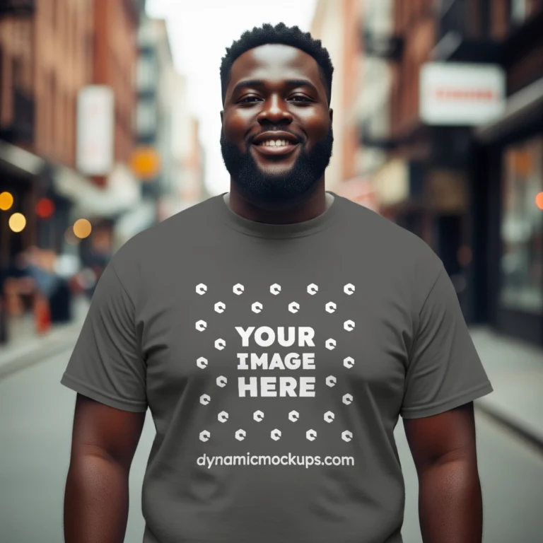 Man Wearing Dark Gray T-shirt Mockup Front View Template