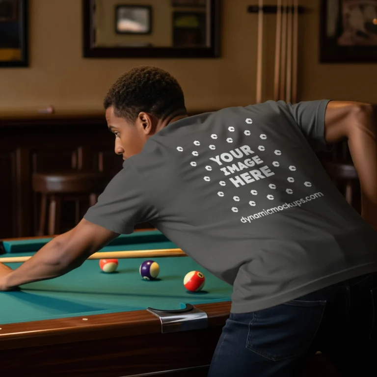 Man Wearing Dark Gray T-shirt Mockup Back View Template