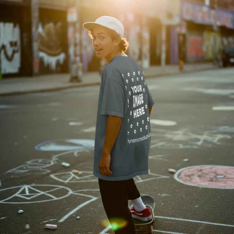 Man Wearing Gray T-shirt Mockup Back View Template