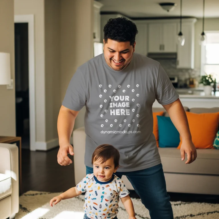 Man Wearing Gray T-shirt Mockup Front View Template