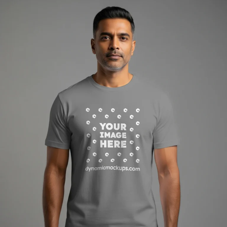 Man Wearing Gray T-shirt Mockup Front View Template