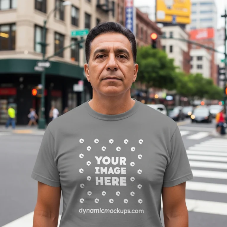 Man Wearing Gray T-shirt Mockup Front View Template