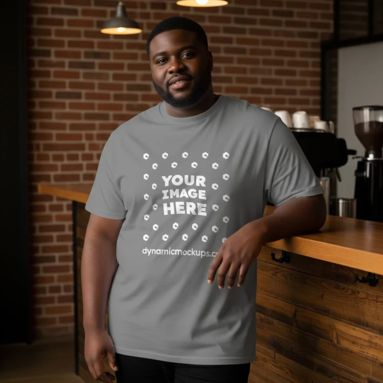Man Wearing Gray T-shirt Mockup Front View Template