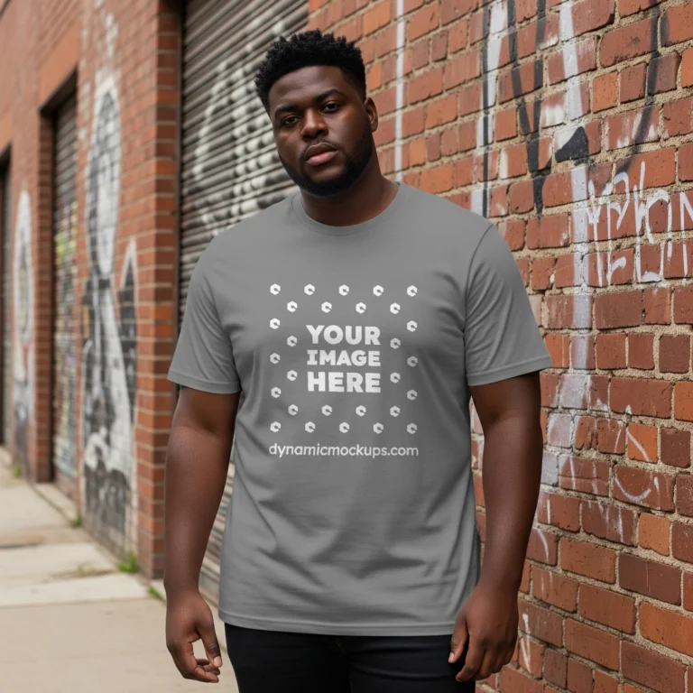 Man Wearing Gray T-shirt Mockup Front View Template