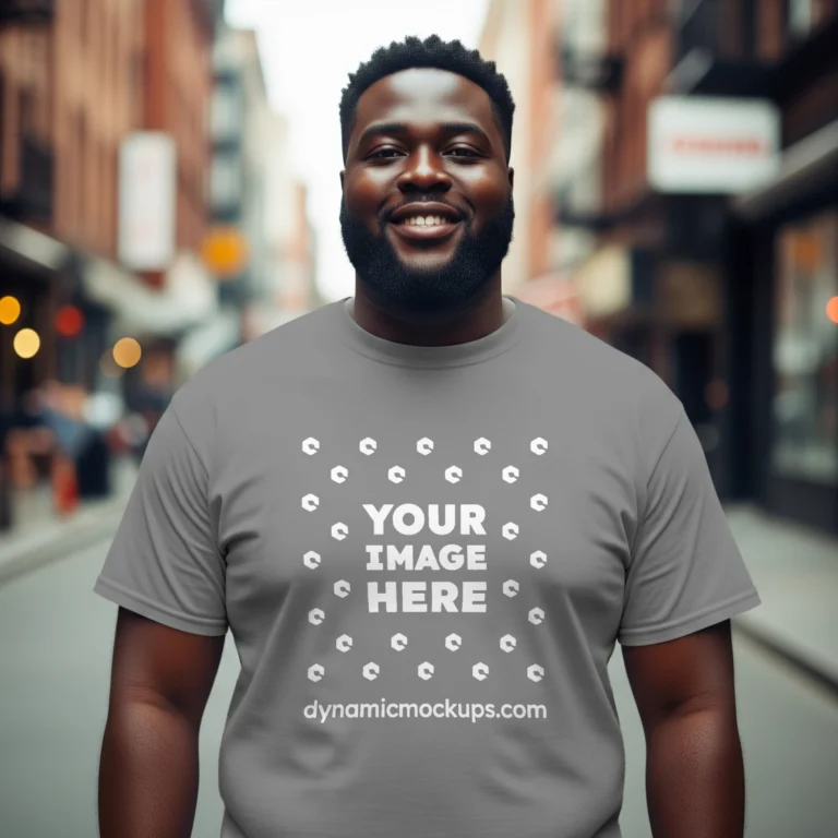 Man Wearing Gray T-shirt Mockup Front View Template