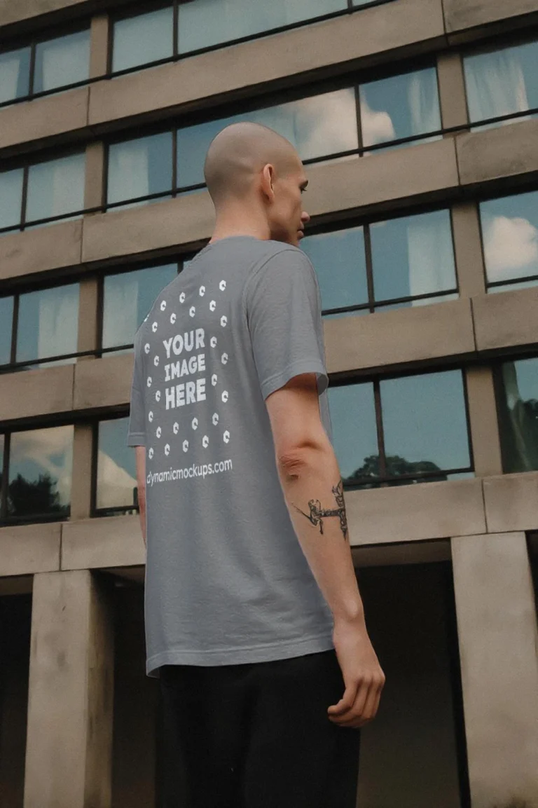 Man Wearing Gray T-shirt Mockup Side View Template