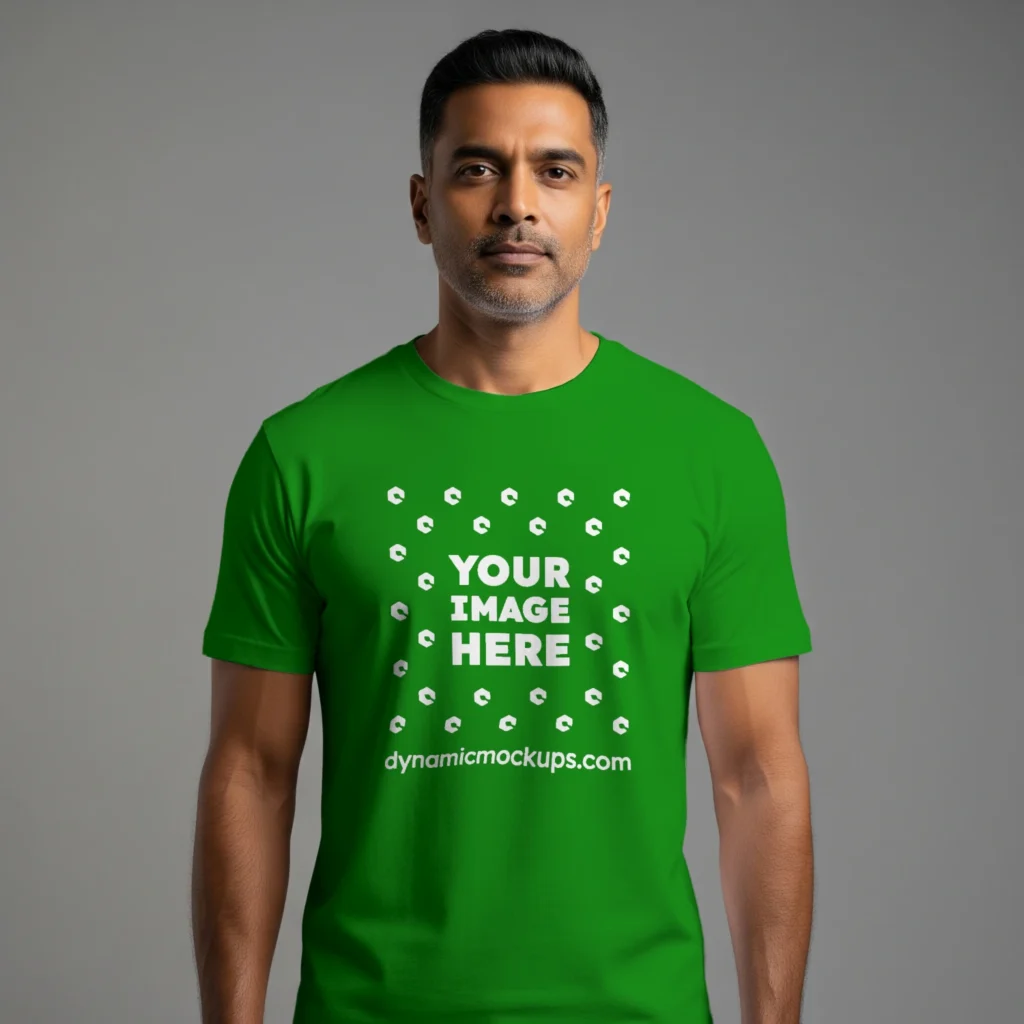 Man Wearing Green T-shirt Mockup Front View Template